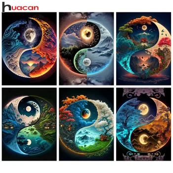 Huacan 5D Сам диамантена картина на Тайдзи Луна, пълна кръгла, квадратна бродерия, мозайка, фантазийный пейзаж, украса за дома