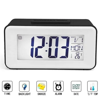 Led електронен будилник с функция за повторение, МИНИ-Малко интелигентни часовници с управление на звука и календар температура за дома, офиса, пътувания