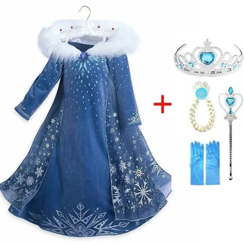 Рокли на Елза за момичета, Празничен костюм Принцеса Елза, Костюм Снежна Кралица 2, Cosplay Елза, Vestidos, Комплект аксесоари за коса, Облекло за момичета на Хелоуин