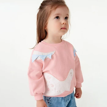 Блузи с дълъг ръкав за момичета, Сладка Розова Детска Hoody, Есенни Пуловери с дълги ръкави от чист памук за деца, Топ от 2 до 7 години