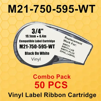 50PK е Съвместим с Брейди BMP21-Plus M21-750-595 19.1 лентата за касета с винил етикети BMP21 черен цвят на бял 3/4 инча-ЛАБОРАТОРЕН принтер за етикети